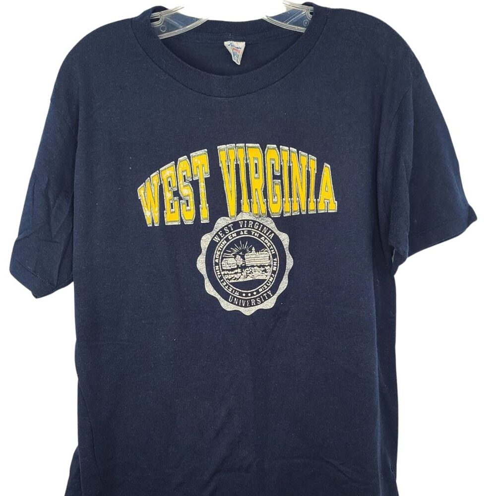 West Virginia Mountaineers T-Shirt XL Vintage Champion Blue Yellow USA WVU Seal